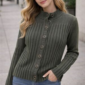 DENIM & CO Olive Green Cardigan NWOT